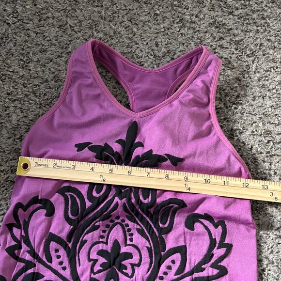 Purple Racerback Tank Top With Black Floral Motif Design - Picture 5 of 5